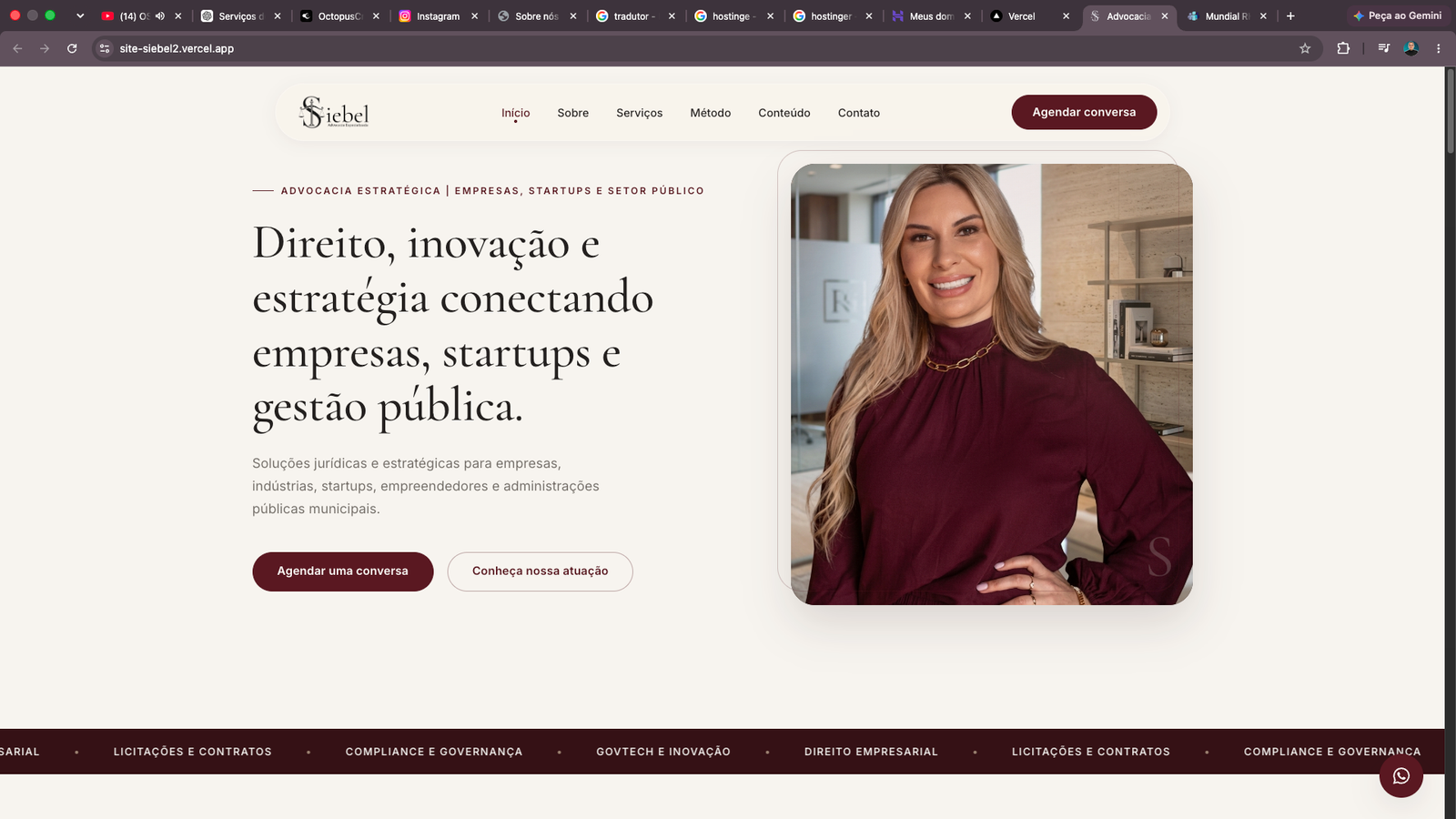 Mockup do site institucional da Siebel Advocacia